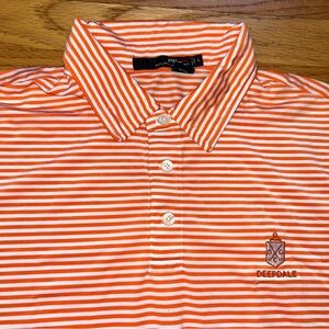 RLX Polo Shirt Mens XL Orange Striped Golf Ralph Lauren Deepdale Country Club